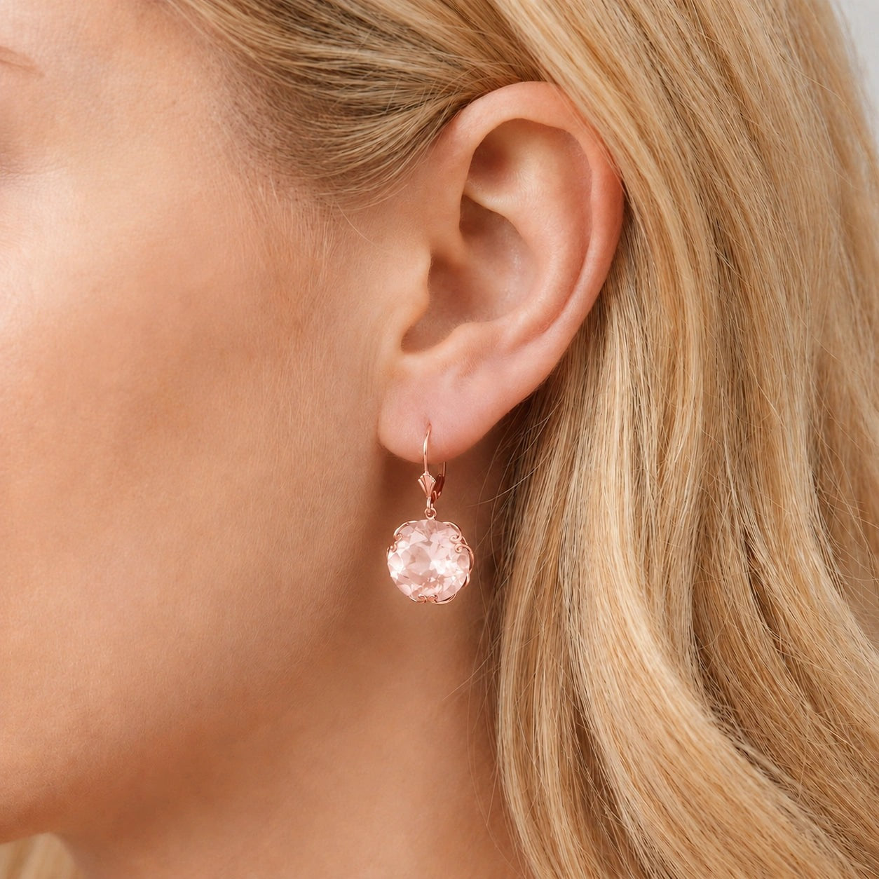 Rose Gold Rose Leverback Earrings Rose Quartz 10K — Marianna