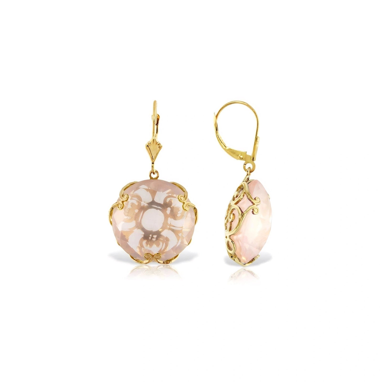 Yellow Gold Rose Leverback Earrings Rose Quartz 10K — Marianna