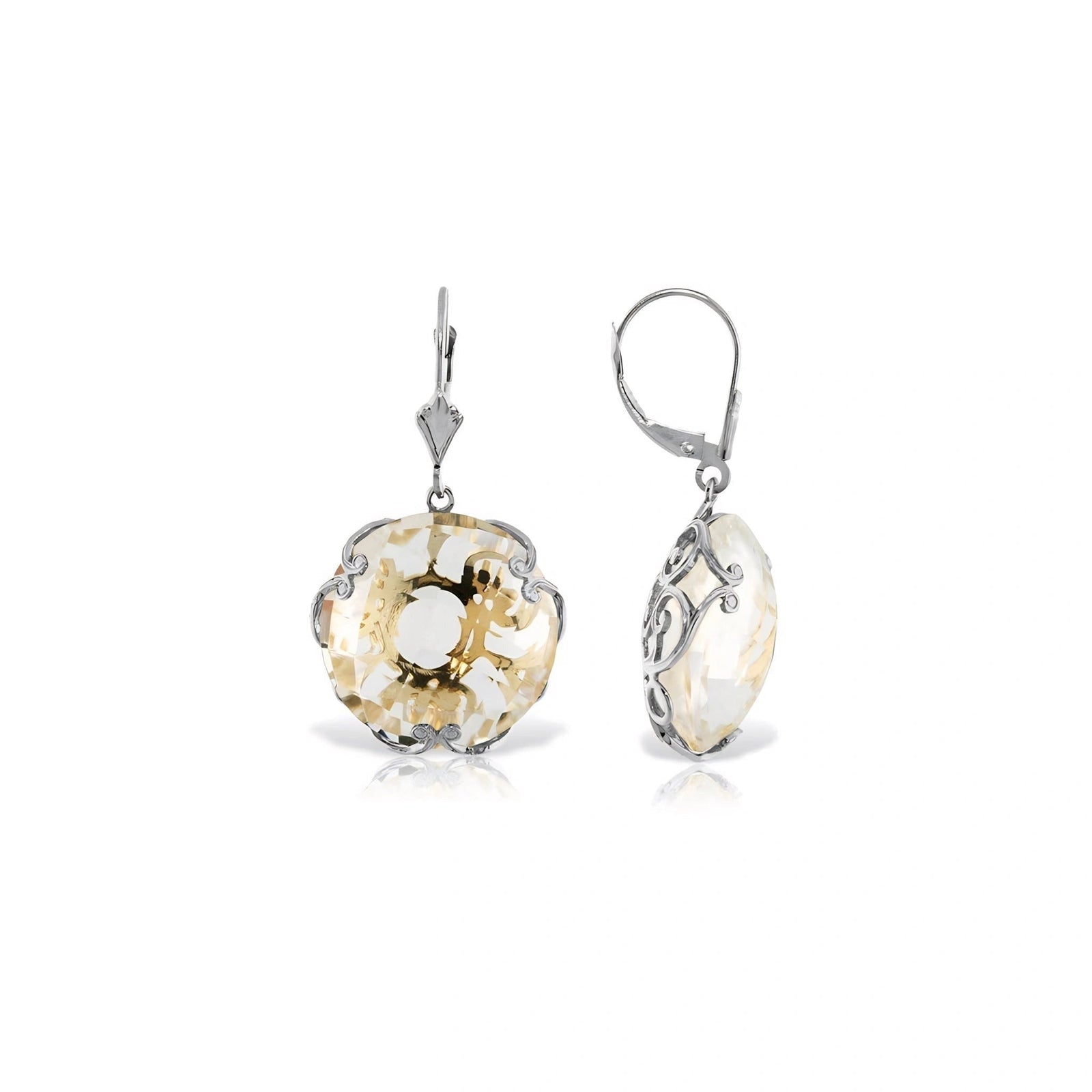 White Gold Rose Leverback Earrings White Topaz 10K — Marianna
