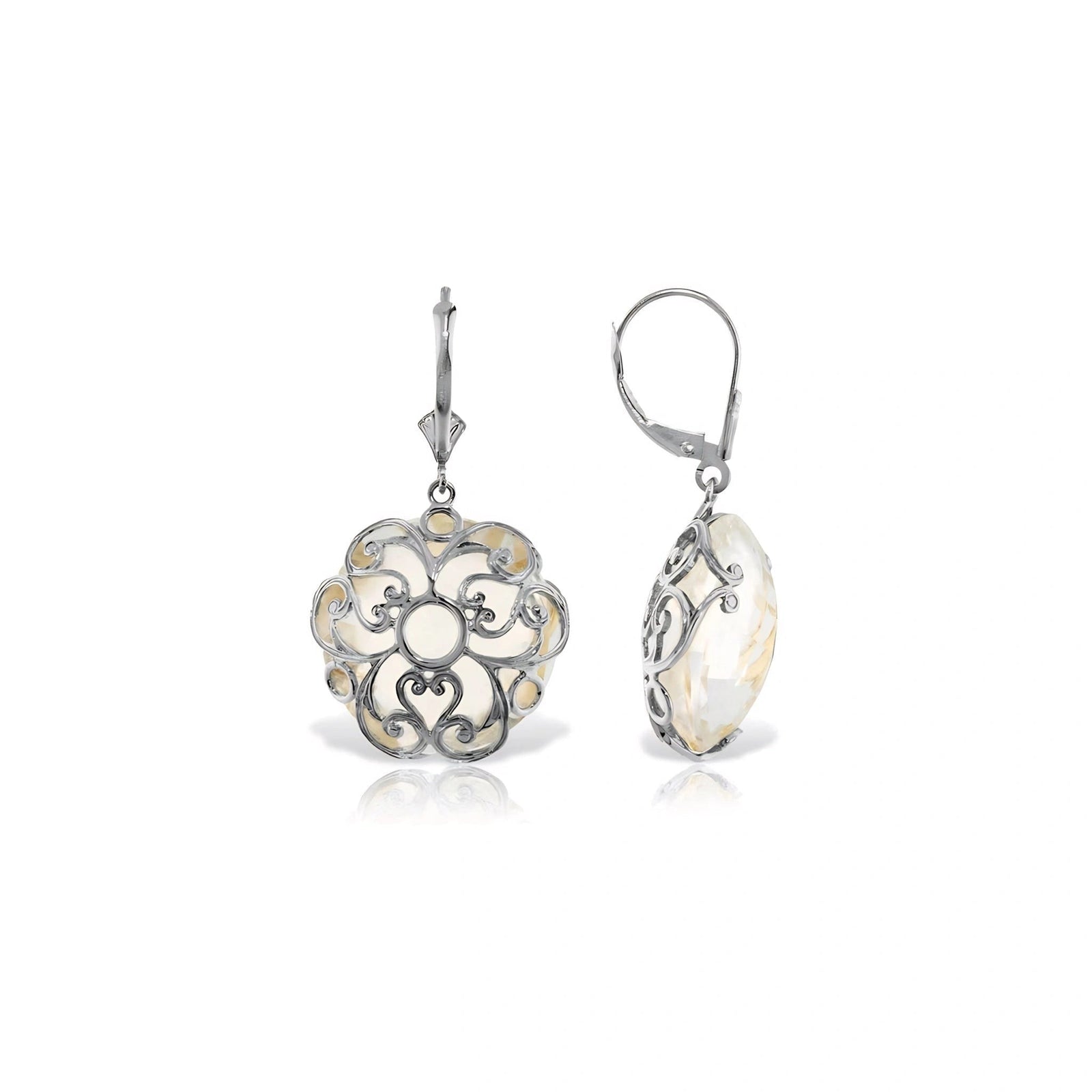 White Gold Rose Leverback Earrings White Topaz 10K — Marianna
