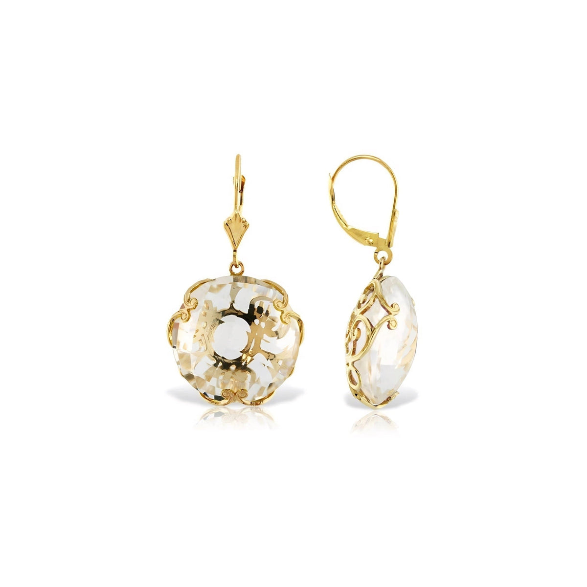 Yellow Gold Rose Leverback Earrings White Topaz 10K — Marianna