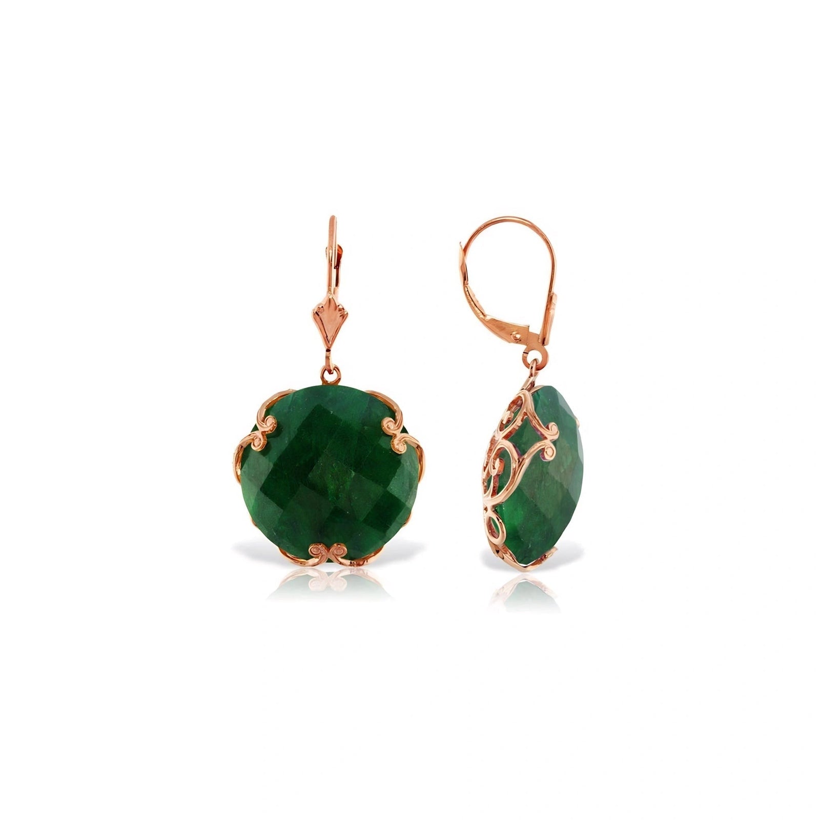 Rose Gold Rose Leverback Earrings Green Sapphire 10K — Marianna