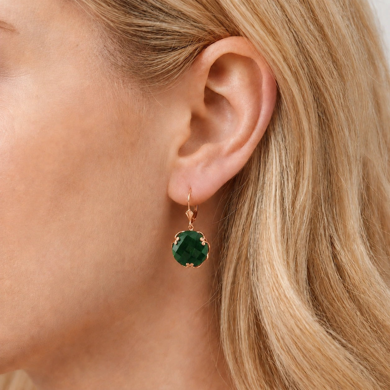 Rose Gold Rose Leverback Earrings Green Sapphire 10K — Marianna