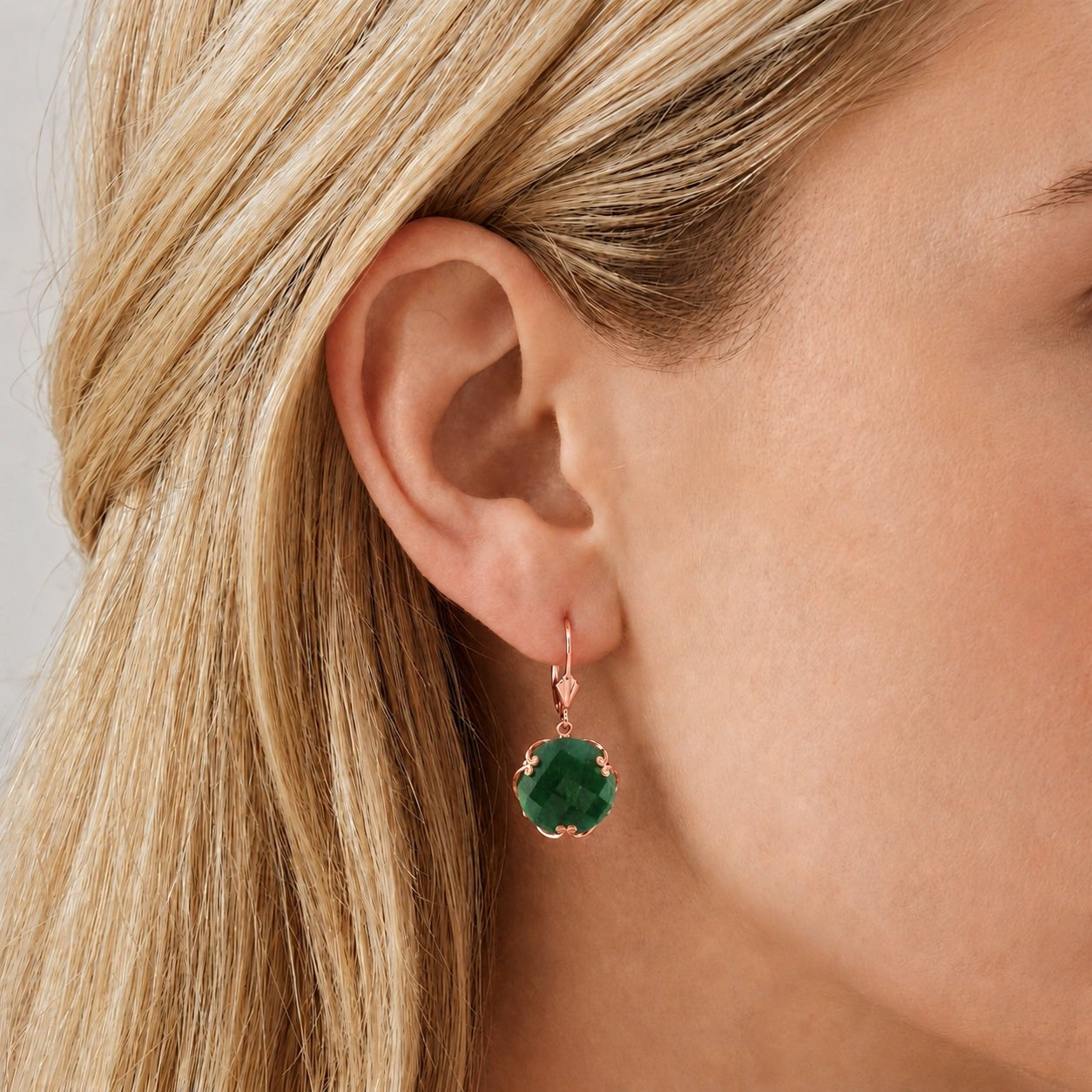 Rose Gold Rose Leverback Earrings Green Sapphire 10K — Marianna
