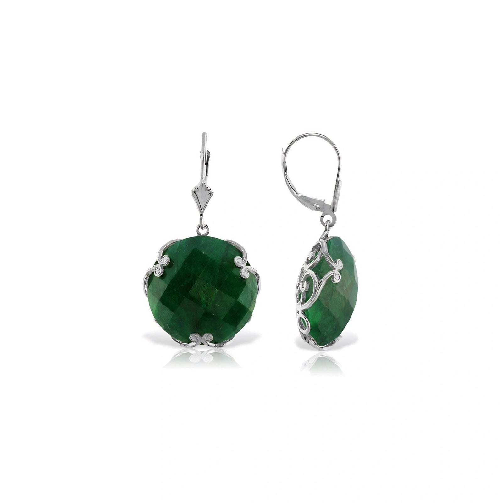 White Gold Rose Leverback Earrings Green Sapphire 10K — Marianna