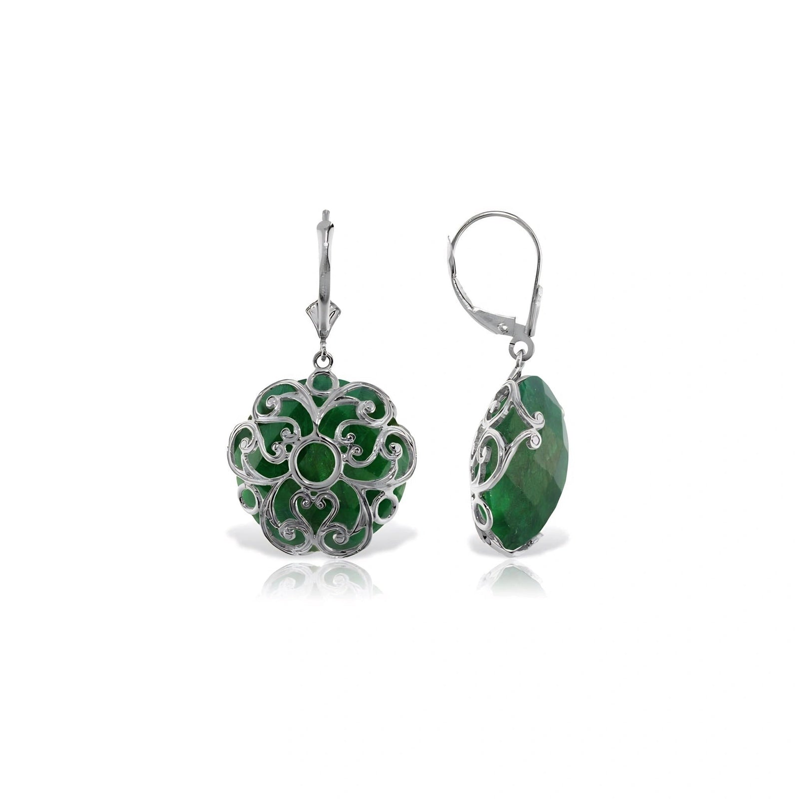 White Gold Rose Leverback Earrings Green Sapphire 10K — Marianna