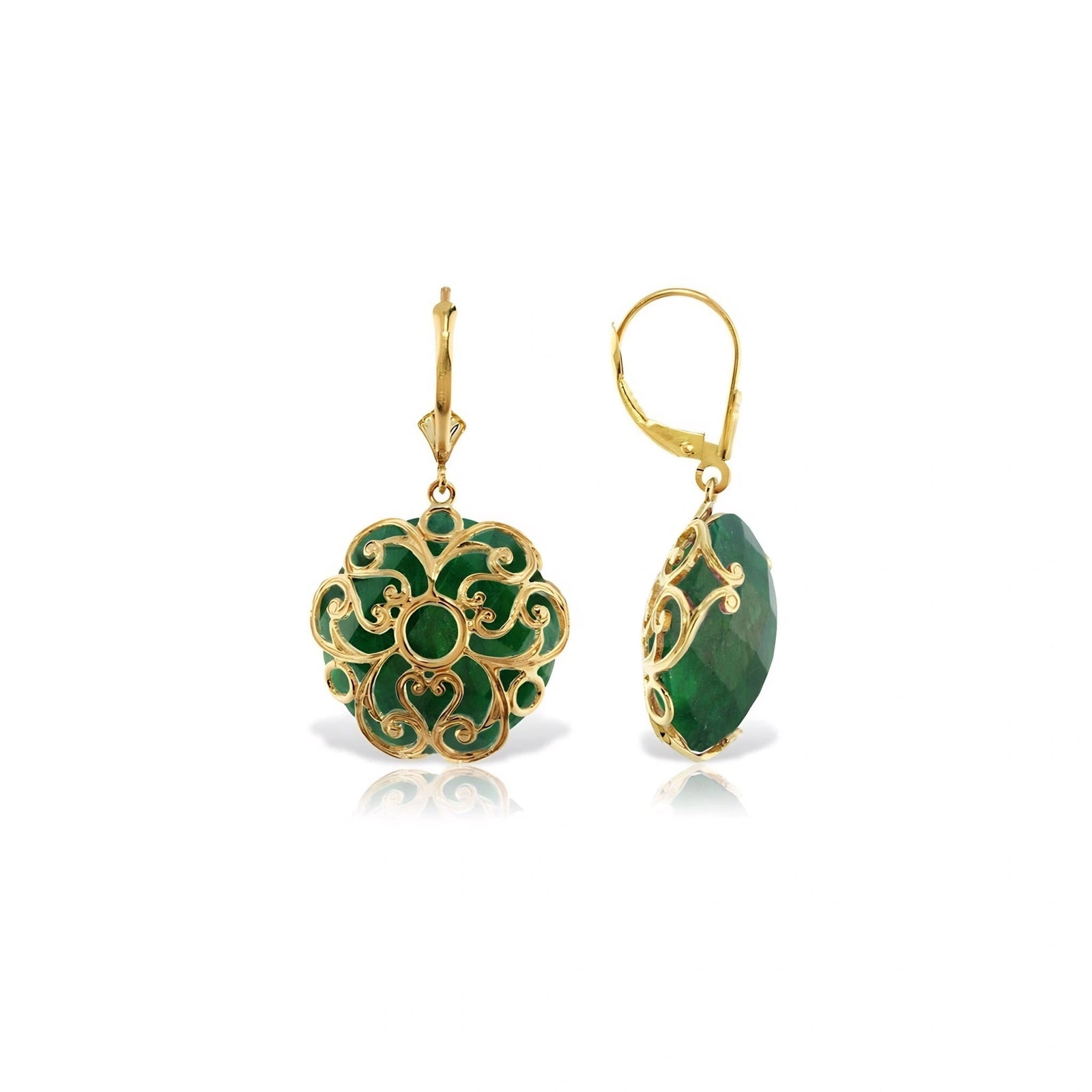 Yellow Gold Rose Leverback Earrings Green Sapphire 10K — Marianna