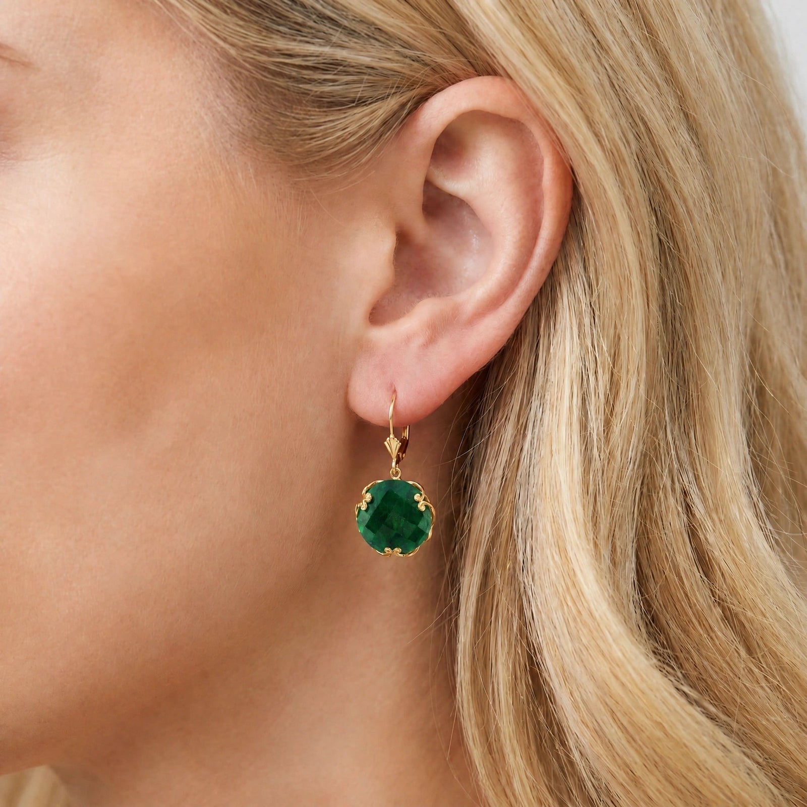 Yellow Gold Rose Leverback Earrings Green Sapphire 10K — Marianna