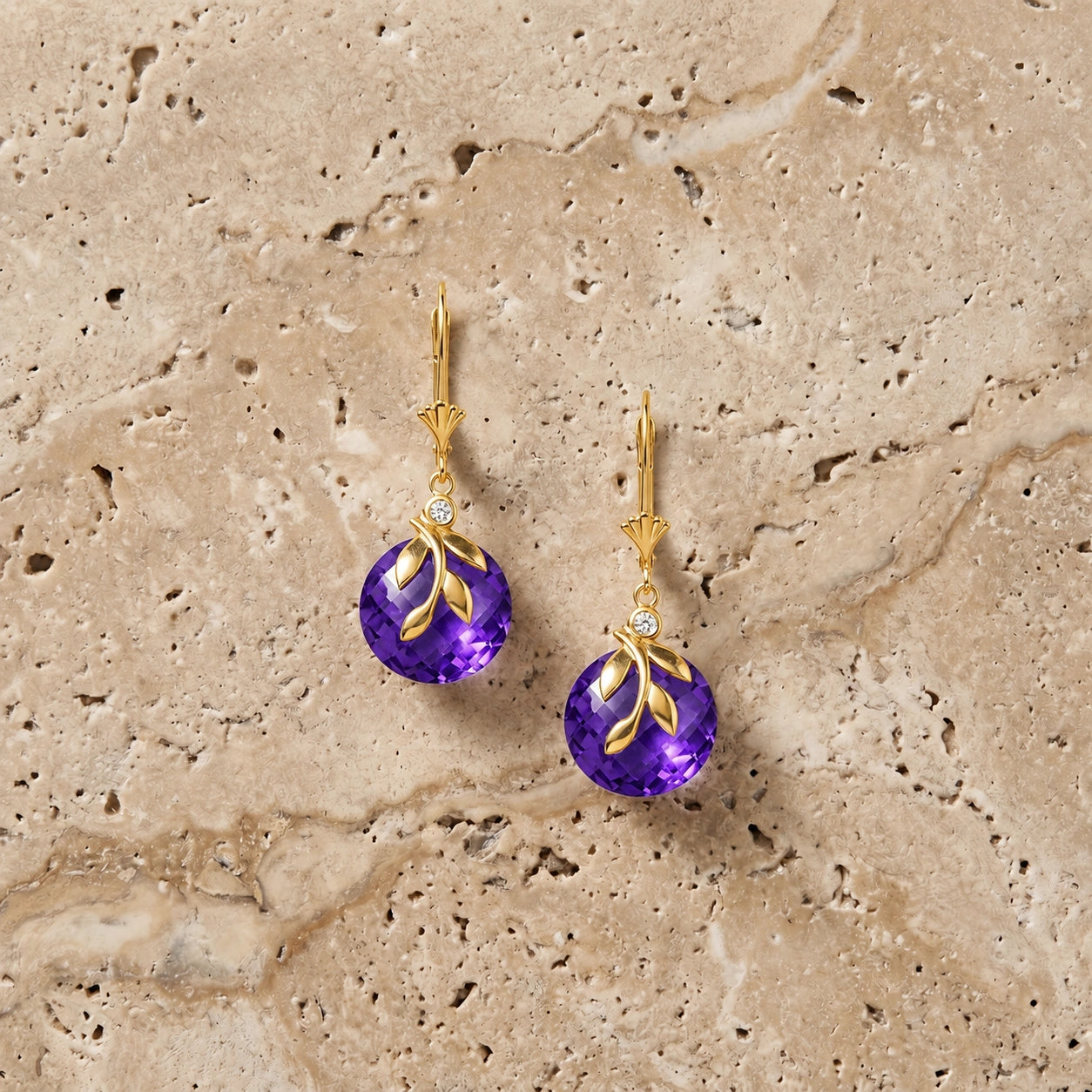 Yellow Gold Diamond & Amethyst — Mariaclotilde