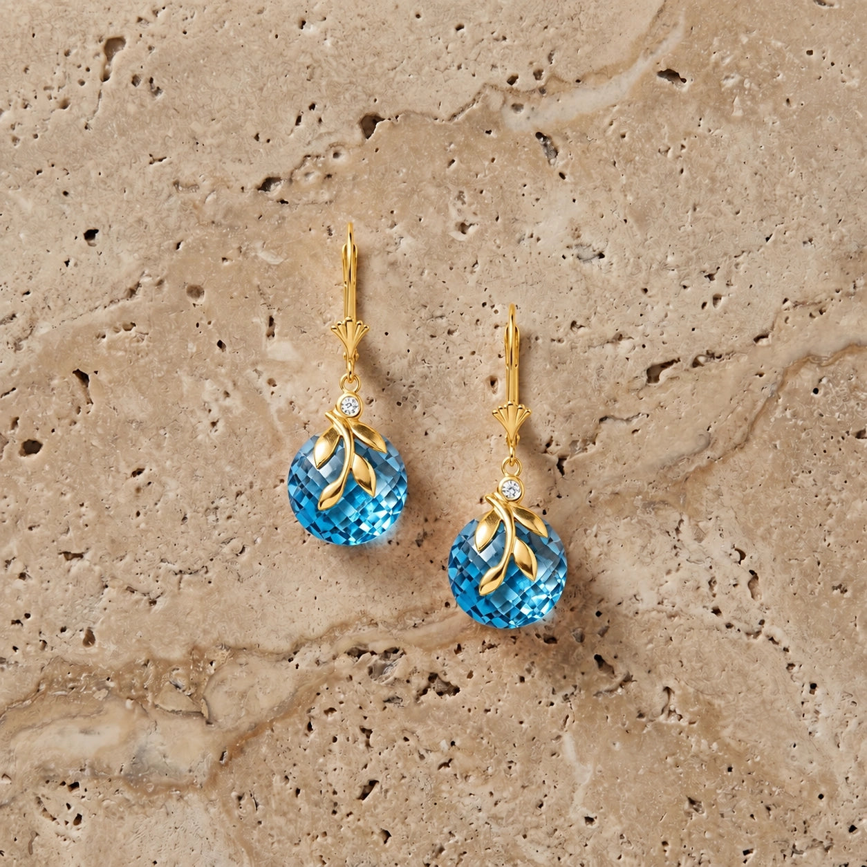 Yellow Gold Diamond & Blue Topaz — Mariaclotilde