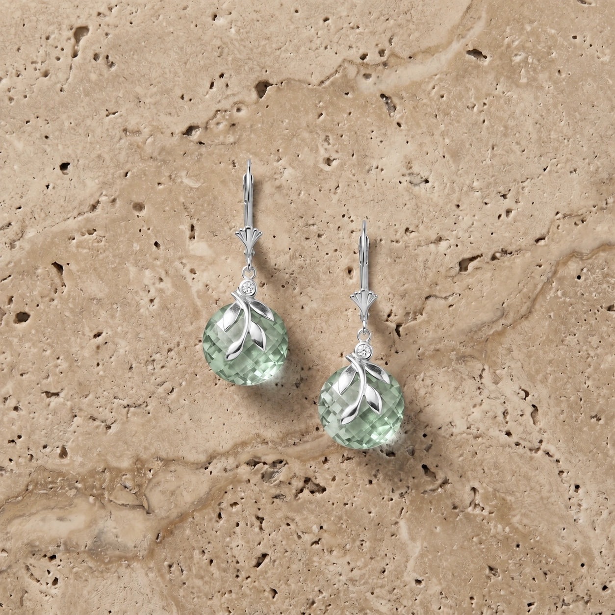 White Gold Green Amethyst & Diamond — Mariaclotilde