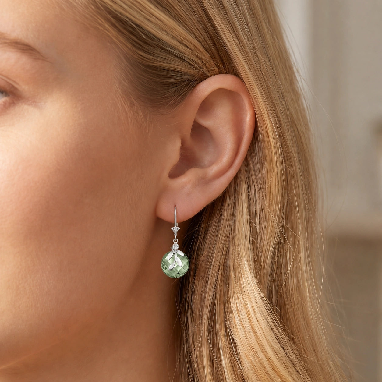 White Gold Green Amethyst & Diamond — Mariaclotilde