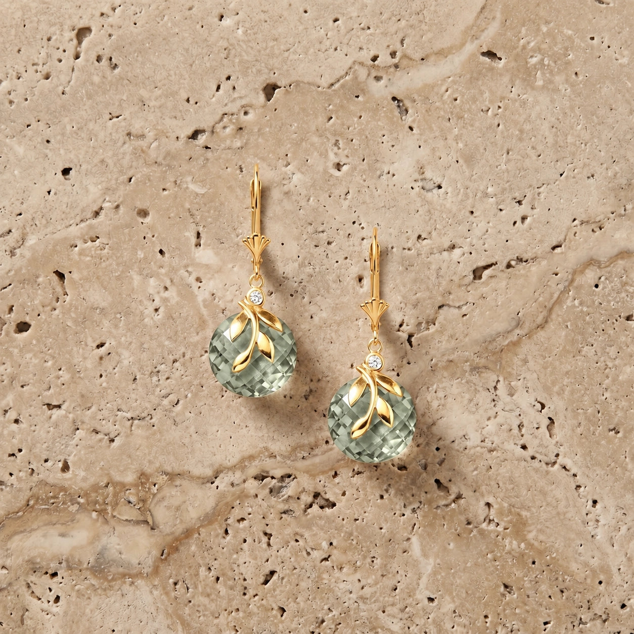 Yellow Gold Green Amethyst & Diamond — Mariaclotilde