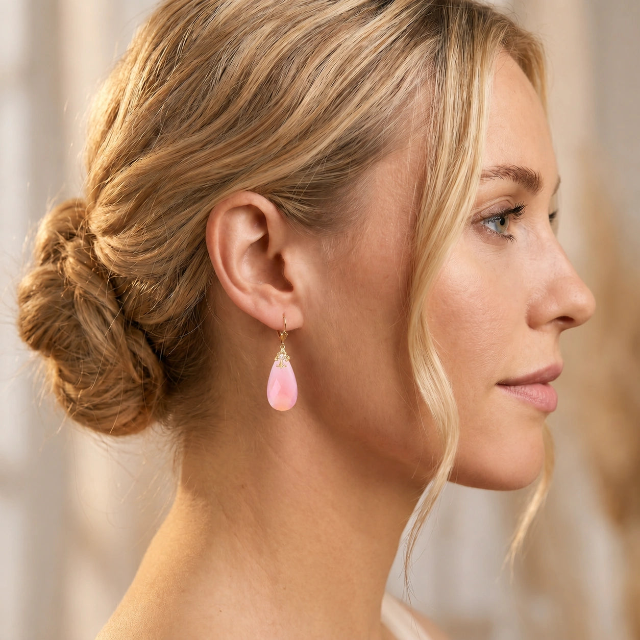 Yellow Gold Pink Chalcedony — Mariacolomba