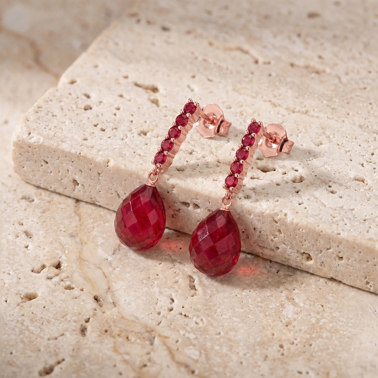 Rose Gold Drop Earrings Ruby 10K — Gaetana
