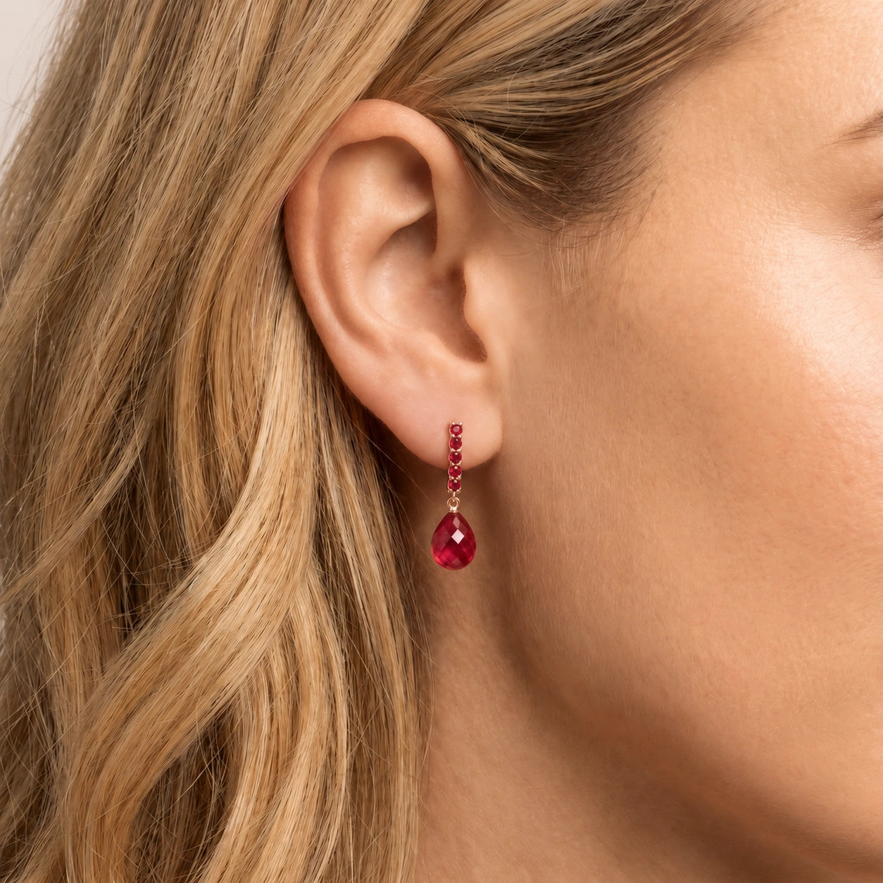 Rose Gold Drop Earrings Ruby 10K — Gaetana