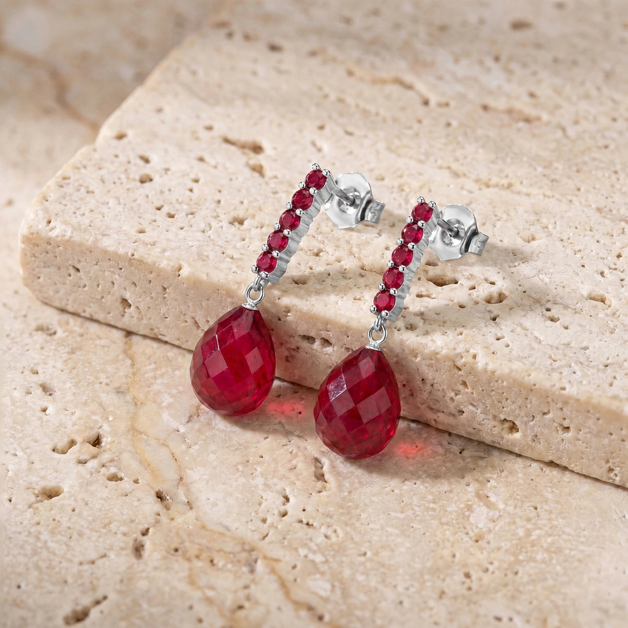 White Gold Drop Earrings Ruby 10K — Gaetana