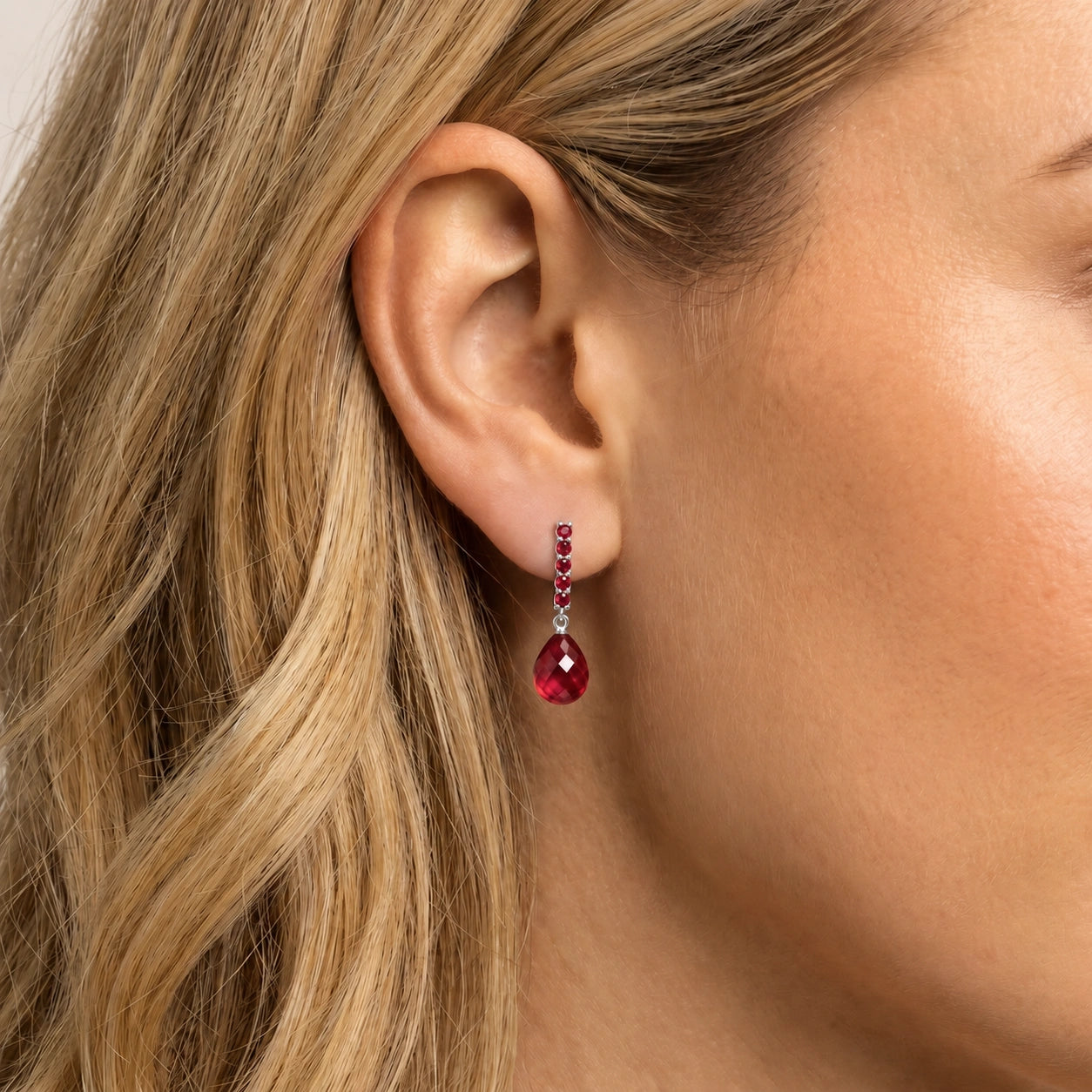 White Gold Drop Earrings Ruby 10K — Gaetana