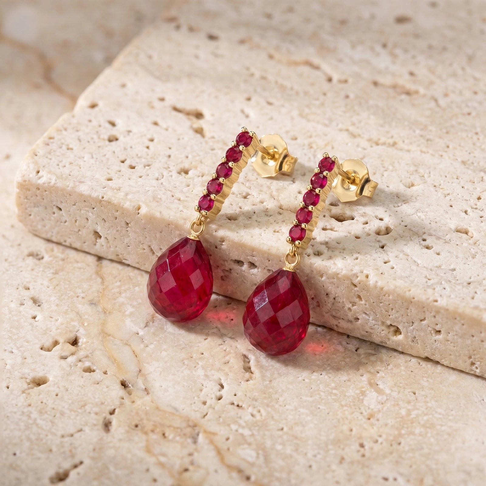Yellow Gold Drop Earrings Ruby 10K — Gaetana