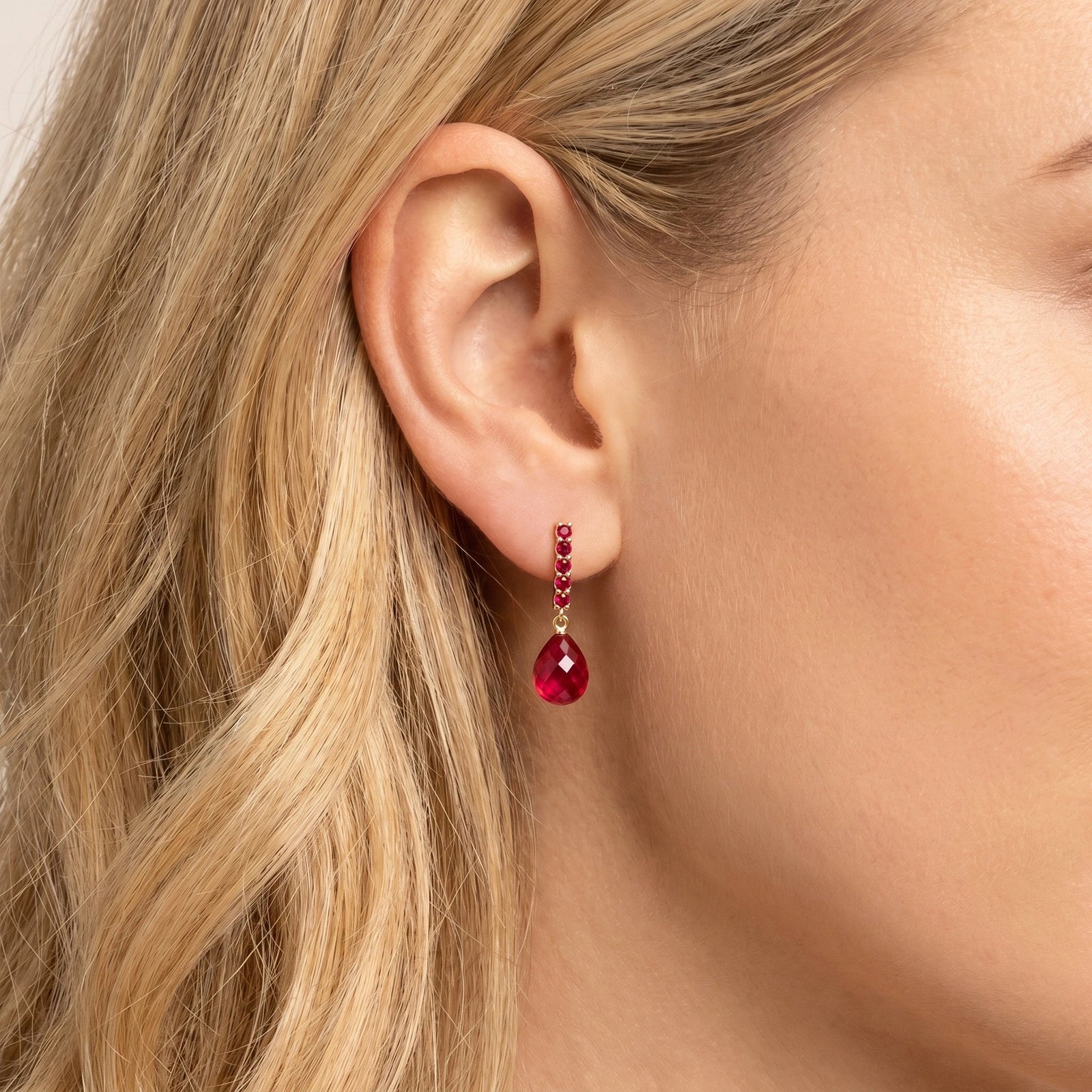 Yellow Gold Drop Earrings Ruby 10K — Gaetana