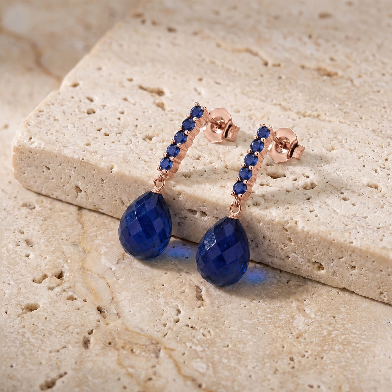 Rose Gold Drop Earrings Sapphire 10K — Gaetana