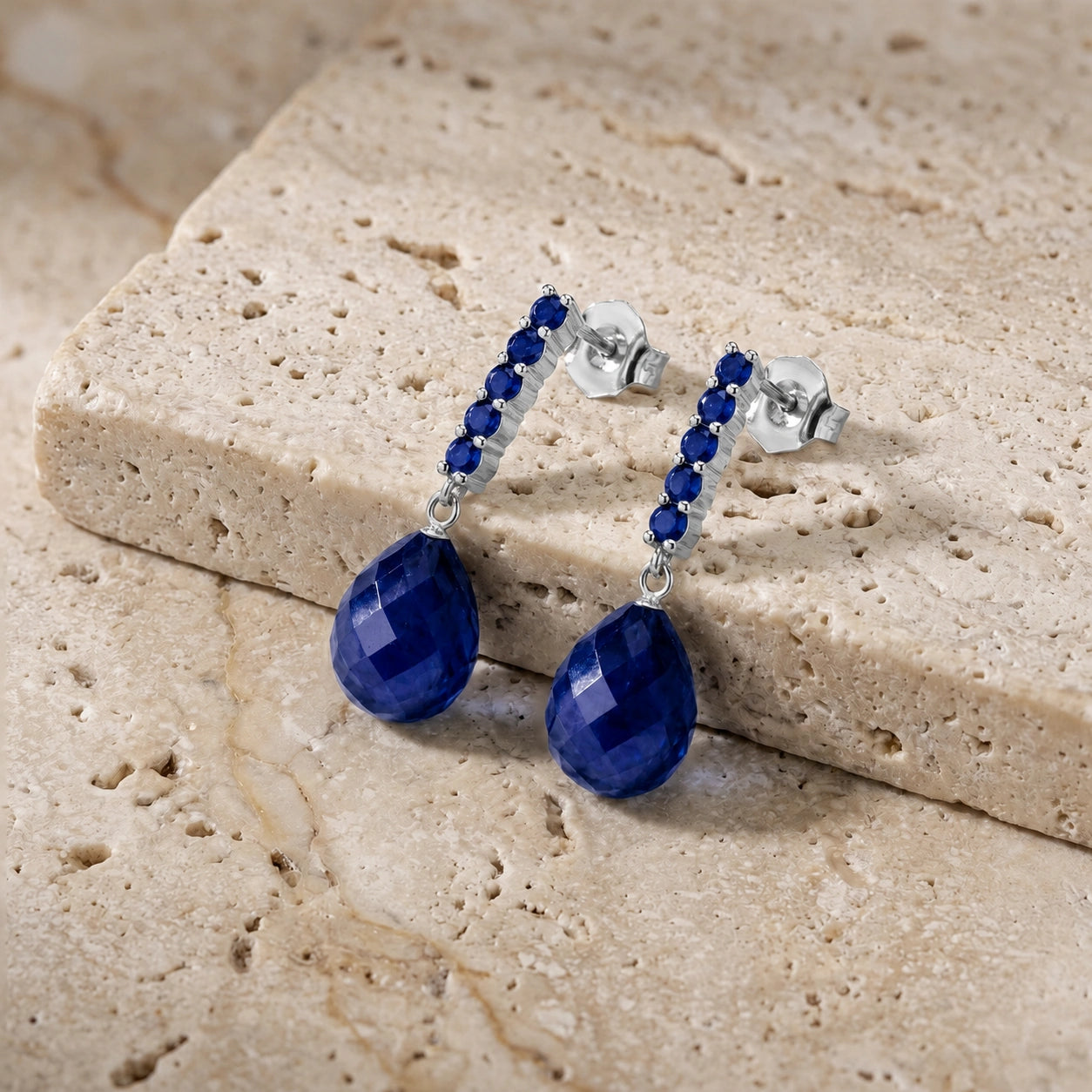White Gold Drop Earrings Sapphire 10K — Gaetana