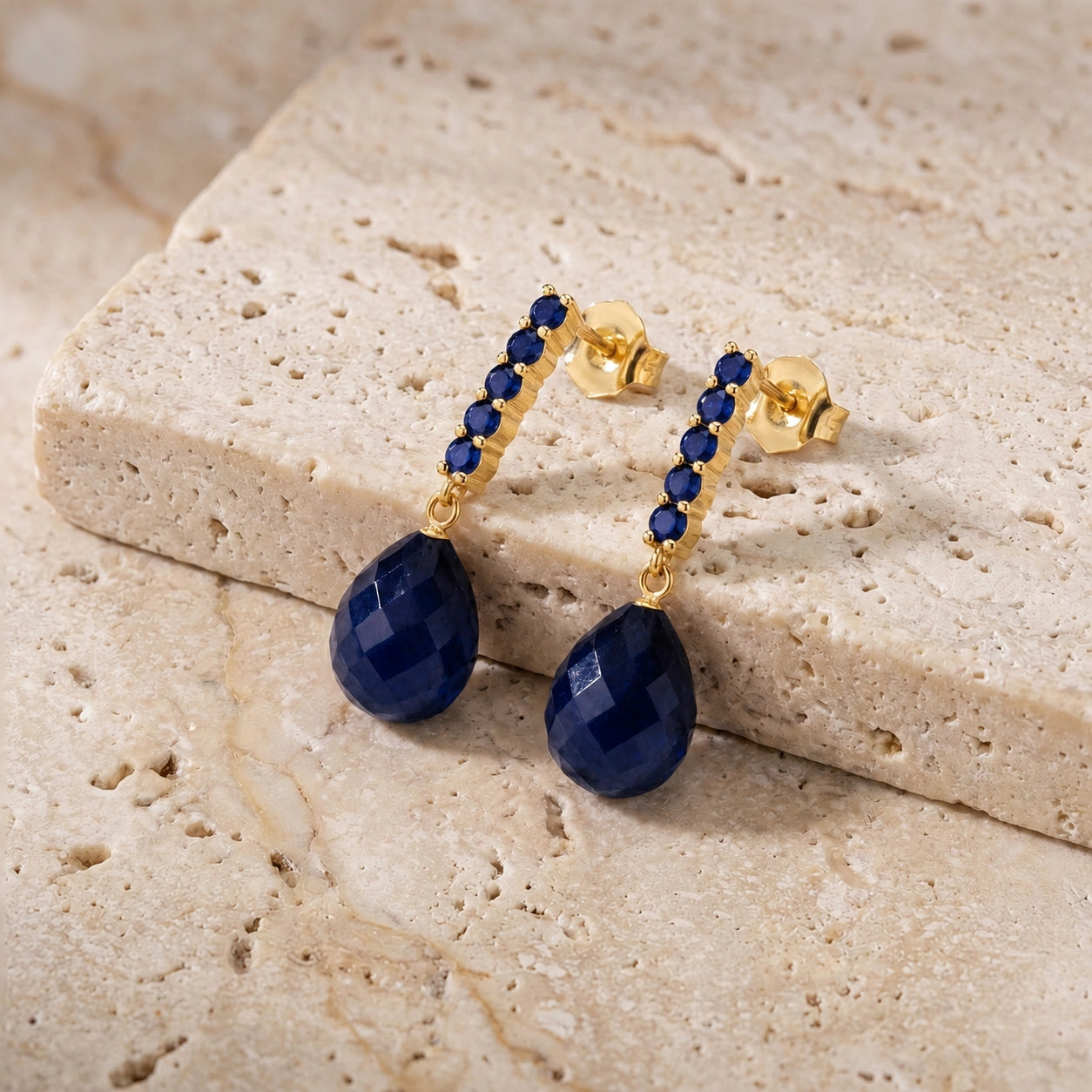Yellow Gold Drop Earrings Sapphire 10K — Gaetana