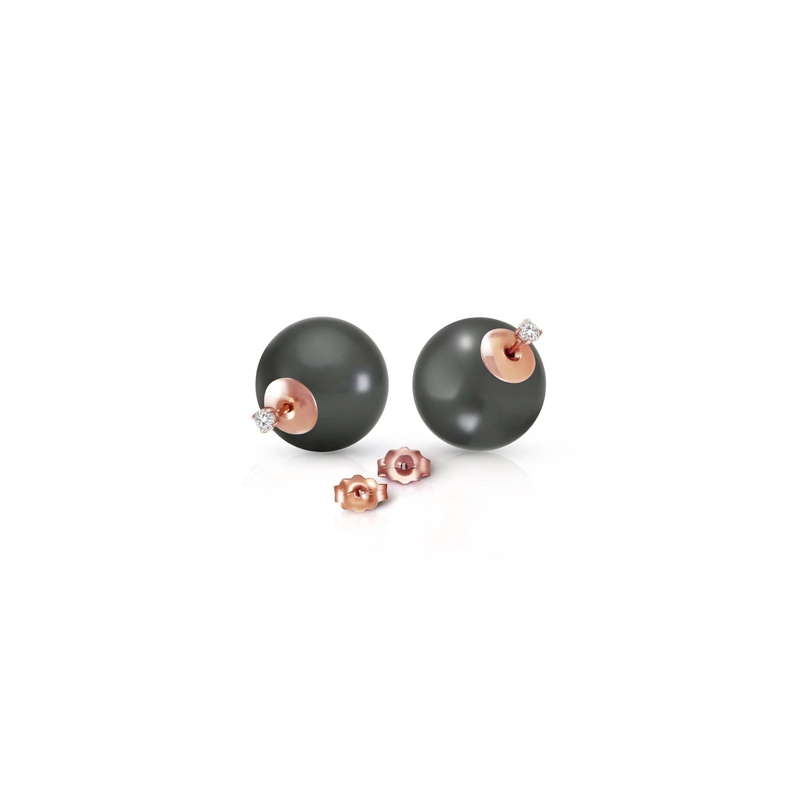 Rose Gold Modern Stud Earrings Pearl 10K — Natalina