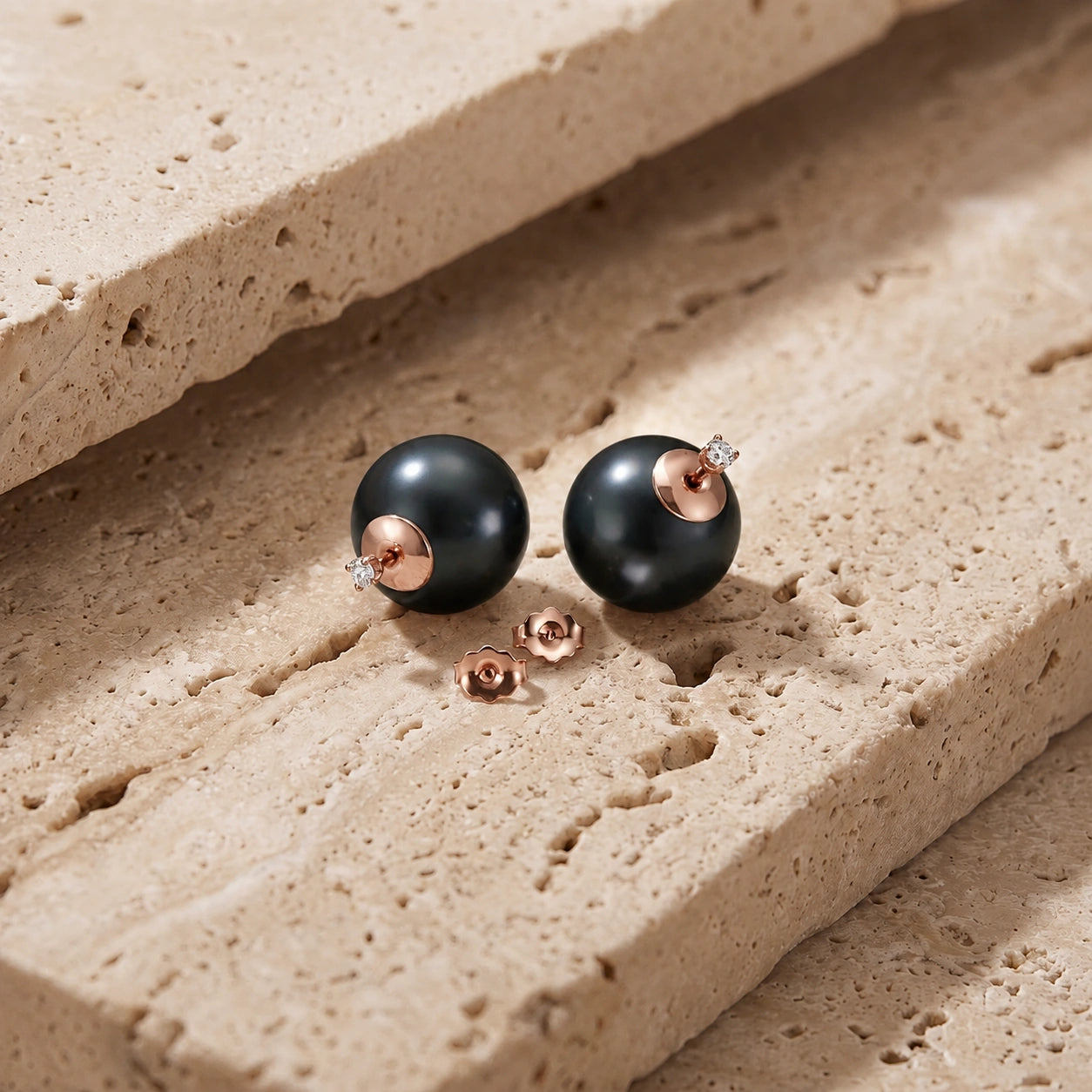 Rose Gold Modern Stud Earrings Pearl 10K — Natalina