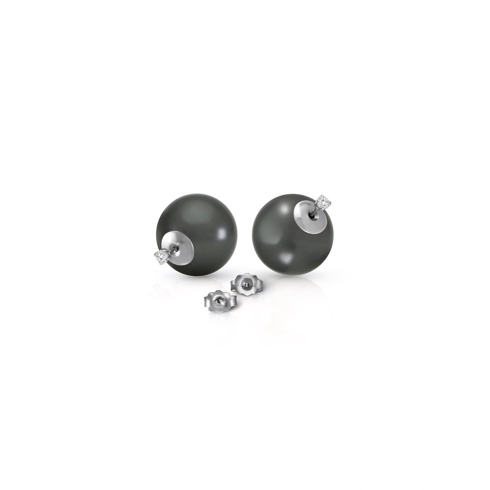 White Gold Modern Stud Earrings Pearl 10K — Natalina