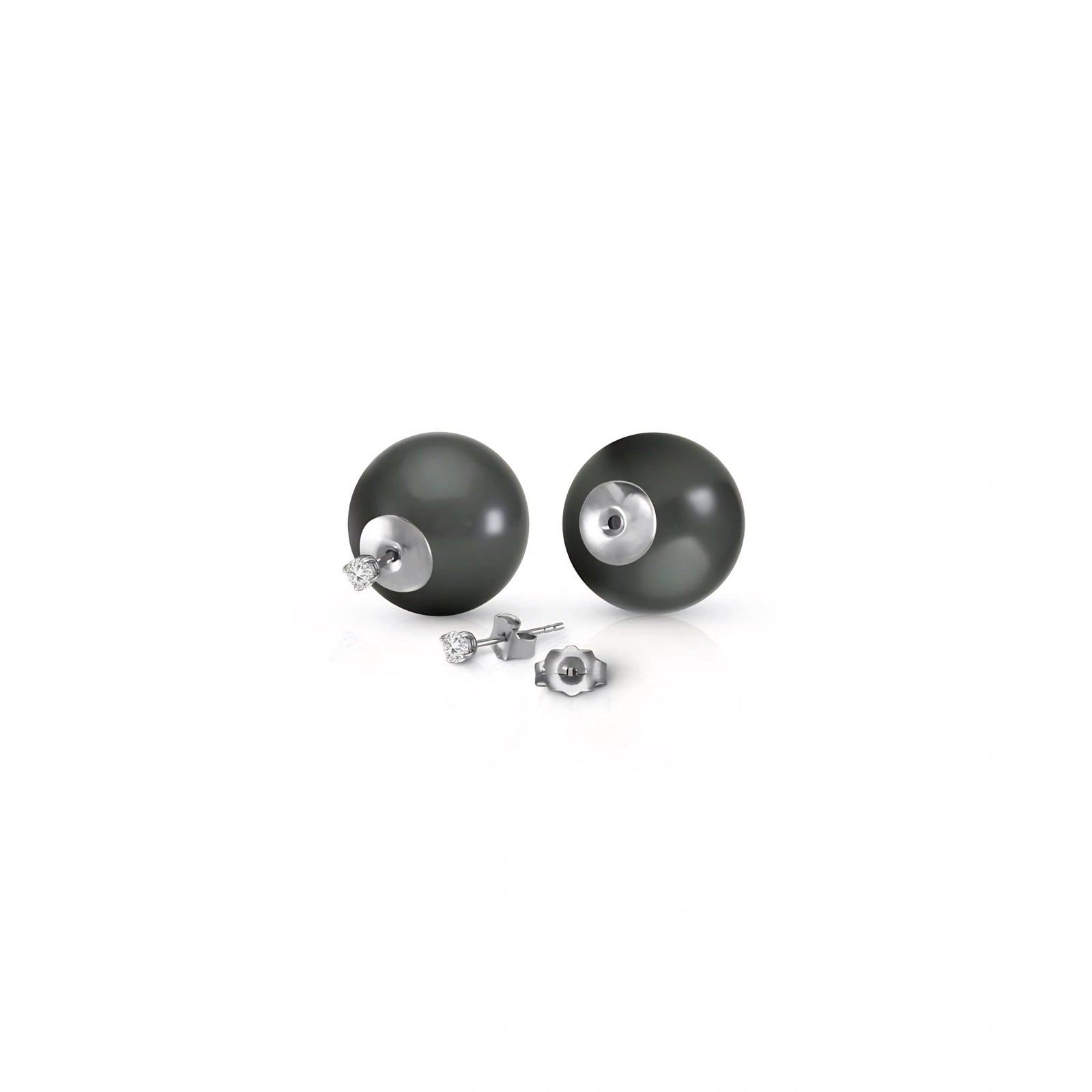 White Gold Modern Stud Earrings Pearl 10K — Natalina