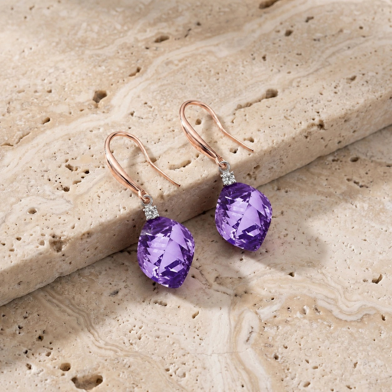 Rose Gold Earrings Amethyst 10K — Albertina