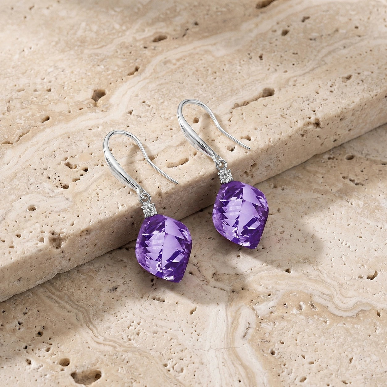 White Gold Earrings Amethyst 10K — Albertina