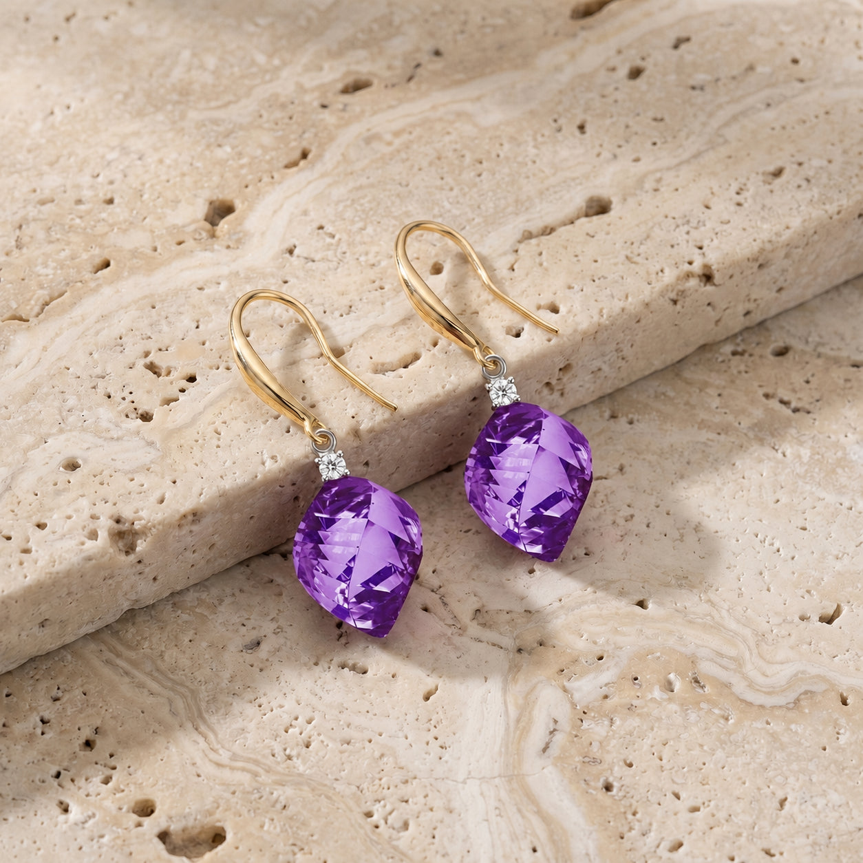 Yellow Gold Earrings Amethyst 10K — Albertina