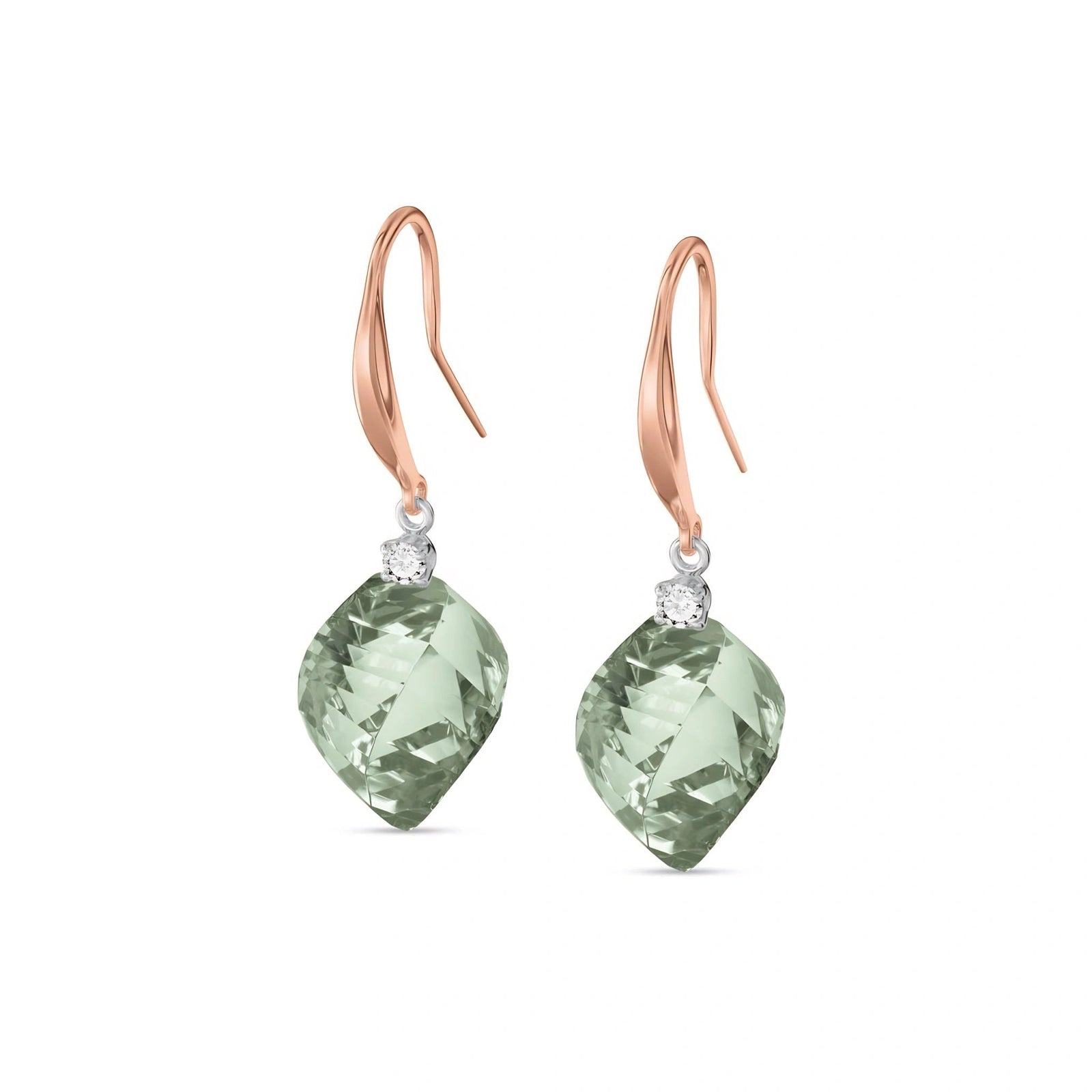 Rose Gold Earrings Green Amethyst 10K — Albertina