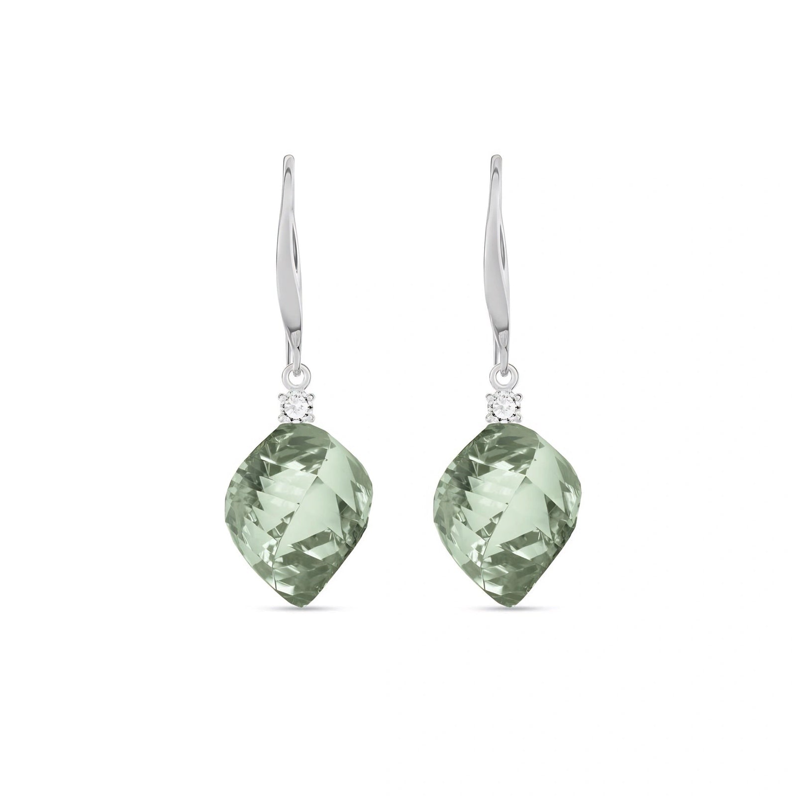 White Gold Earrings Green Amethyst 10K — Albertina