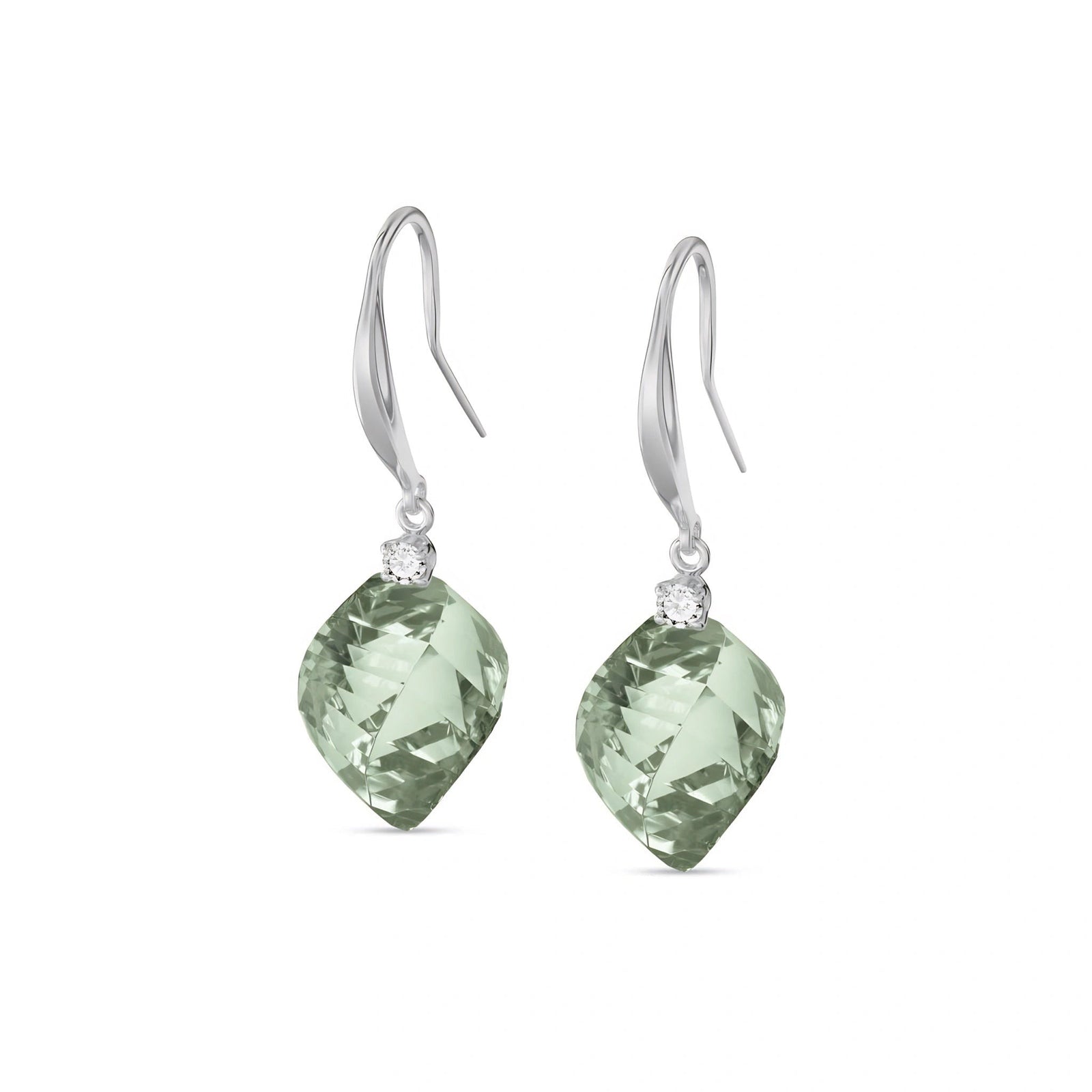 White Gold Earrings Green Amethyst 10K — Albertina