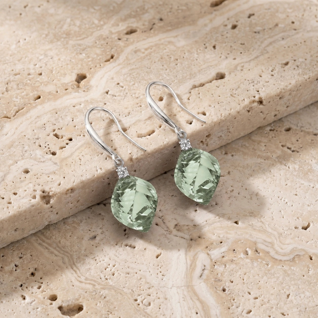 White Gold Earrings Green Amethyst 10K — Albertina