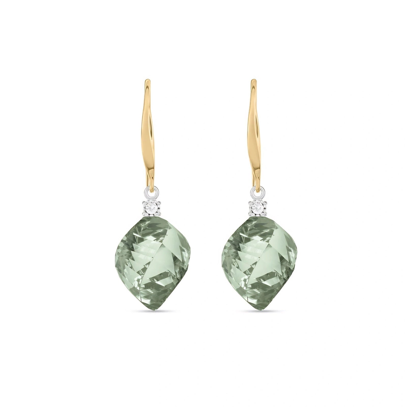 Yellow Gold Earrings Green Amethyst 10K — Albertina