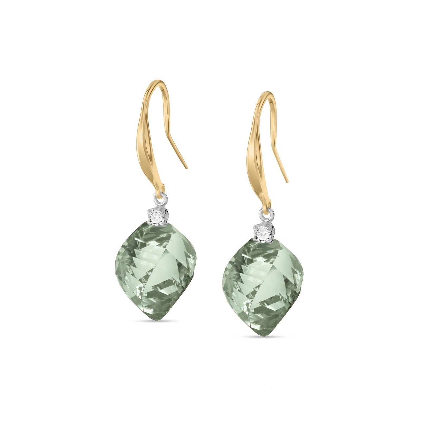 Yellow Gold Earrings Green Amethyst 10K — Albertina