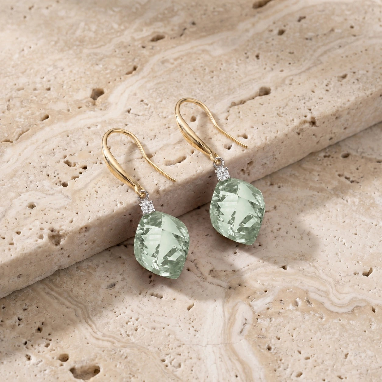 Yellow Gold Earrings Green Amethyst 10K — Albertina
