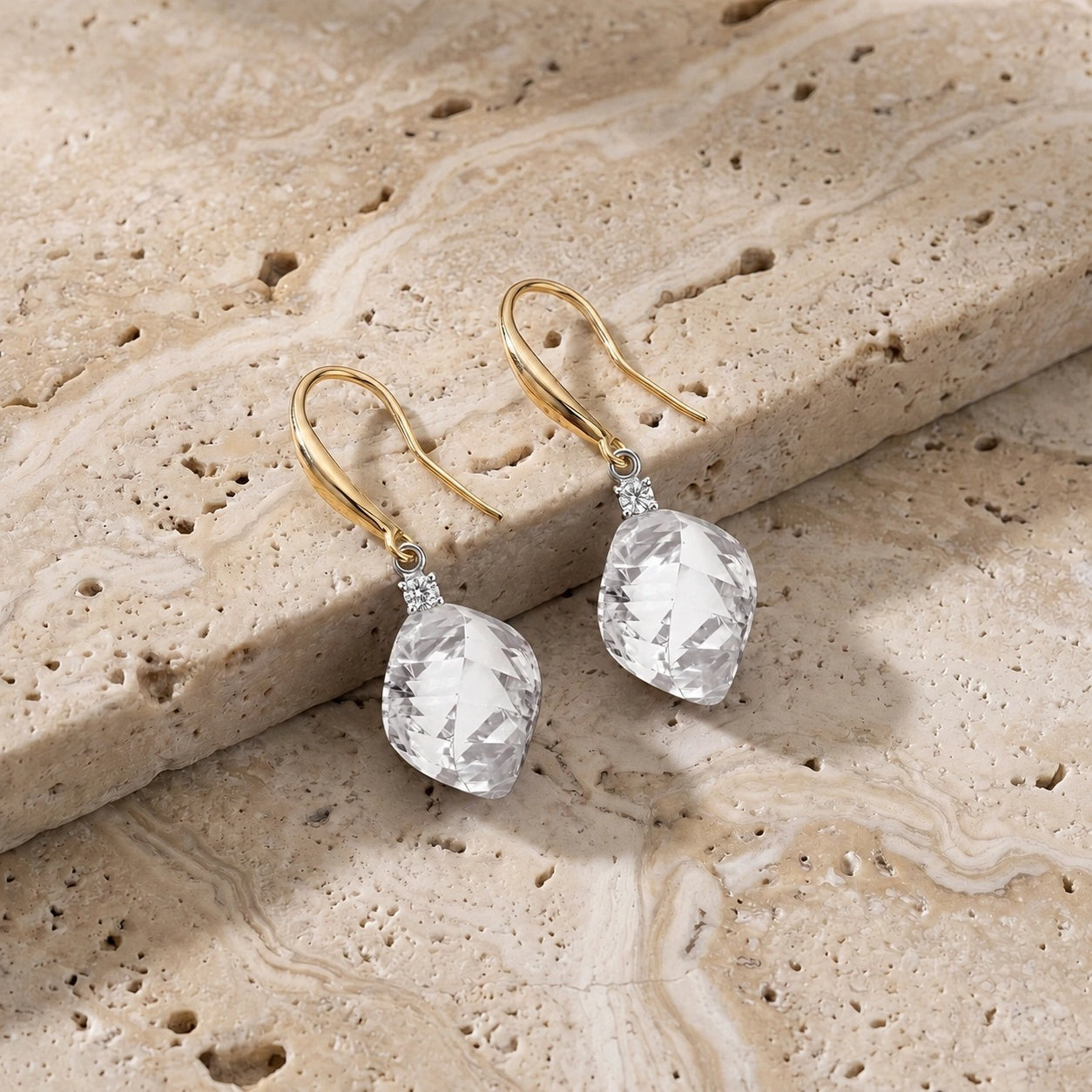 Yellow Gold Earrings White Topaz 10K — Albertina