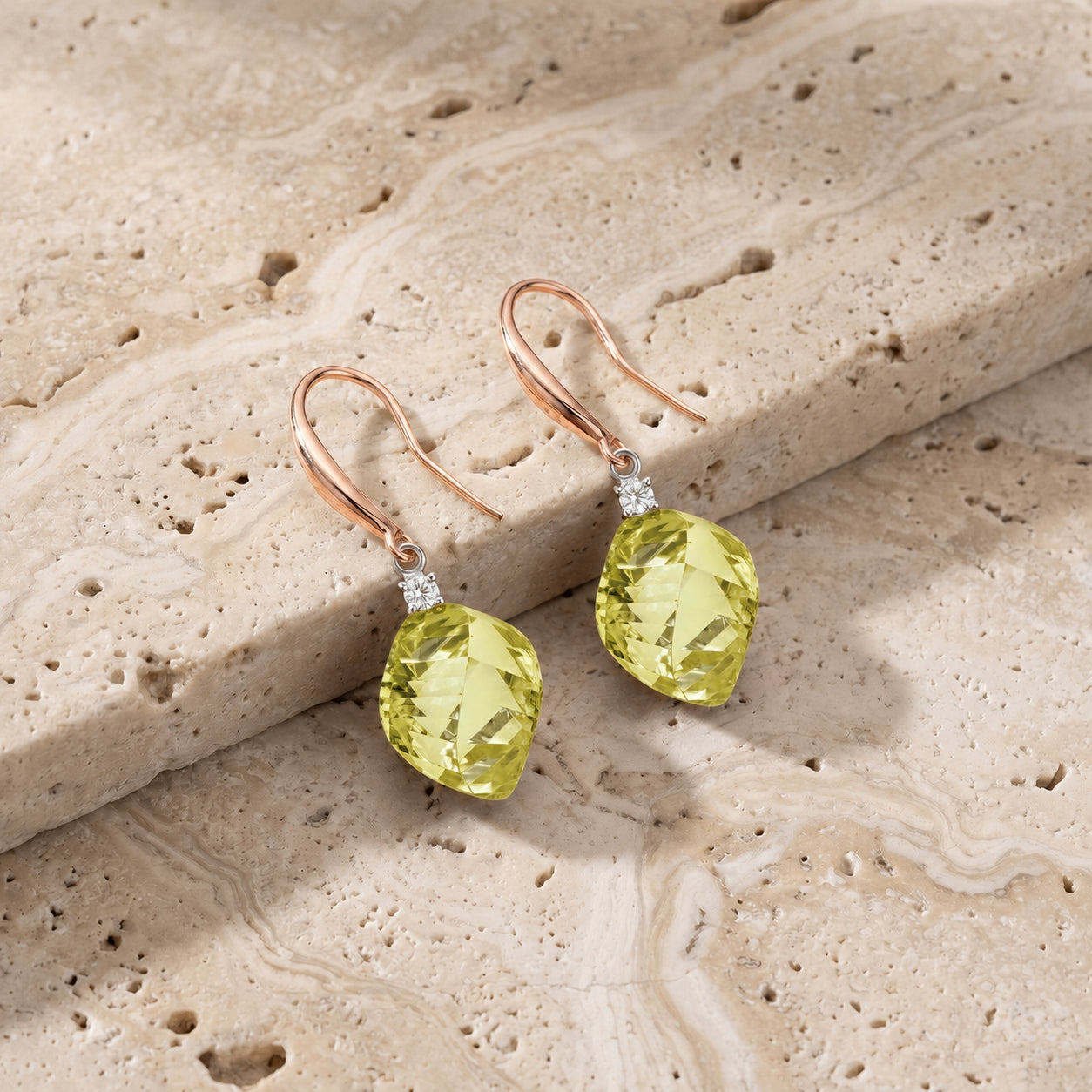 Rose Gold Earrings Lemon Quartz 10K — Albertina