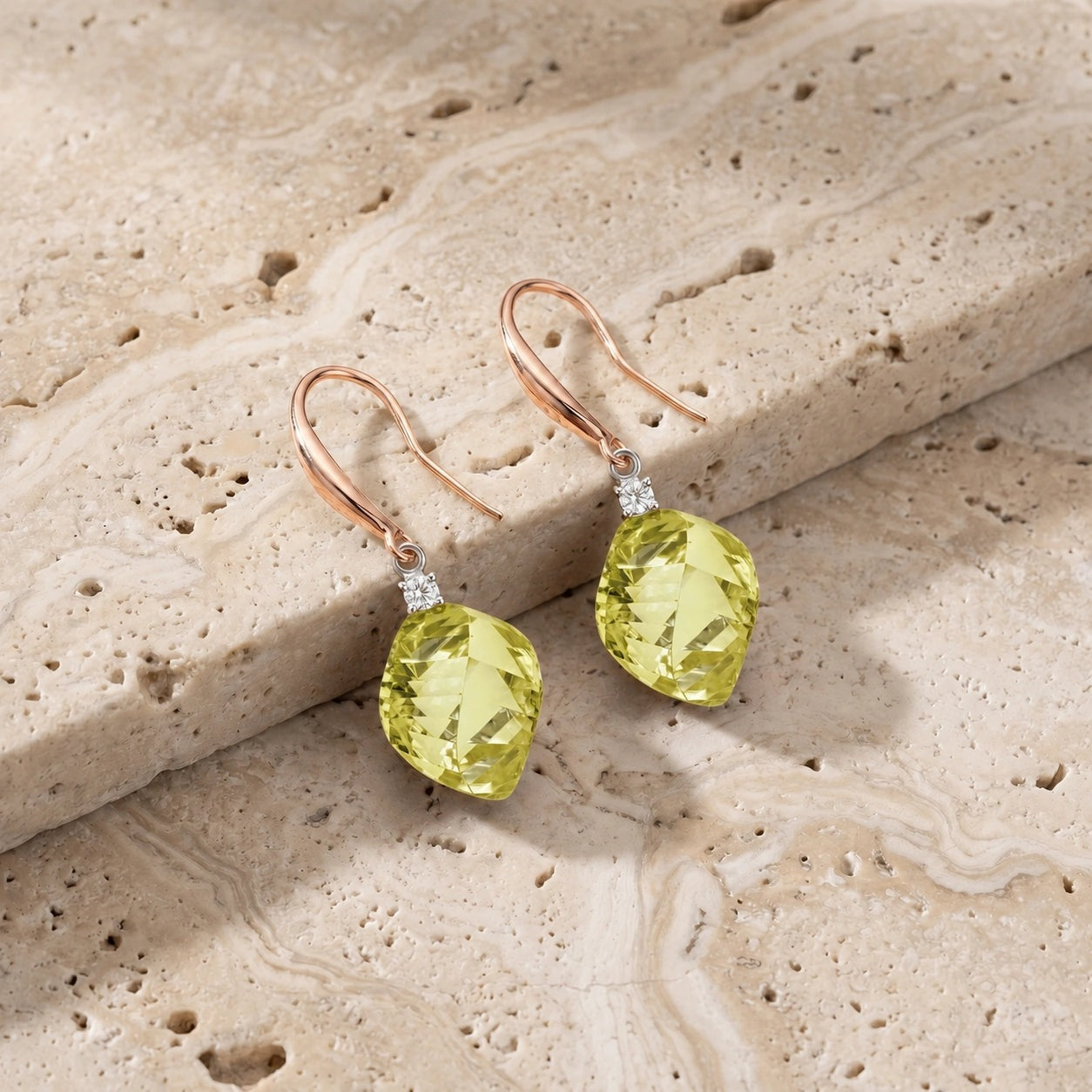 Rose Gold Earrings Lemon Quartz 10K — Albertina