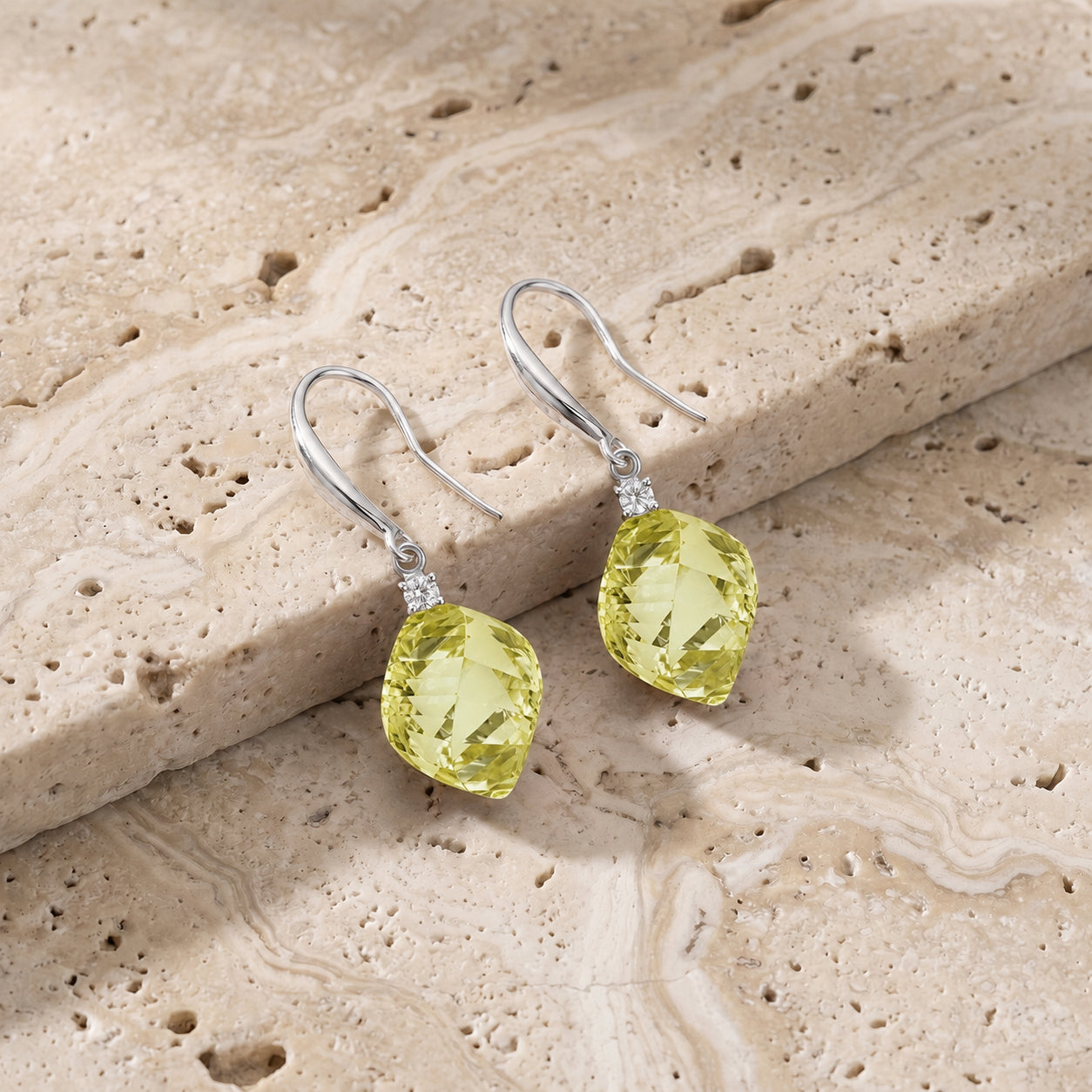 White Gold Earrings Lemon Quartz 10K — Albertina
