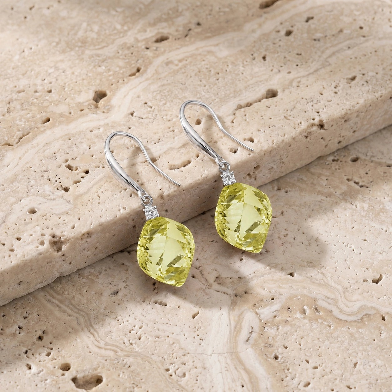 White Gold Earrings Lemon Quartz 10K — Albertina