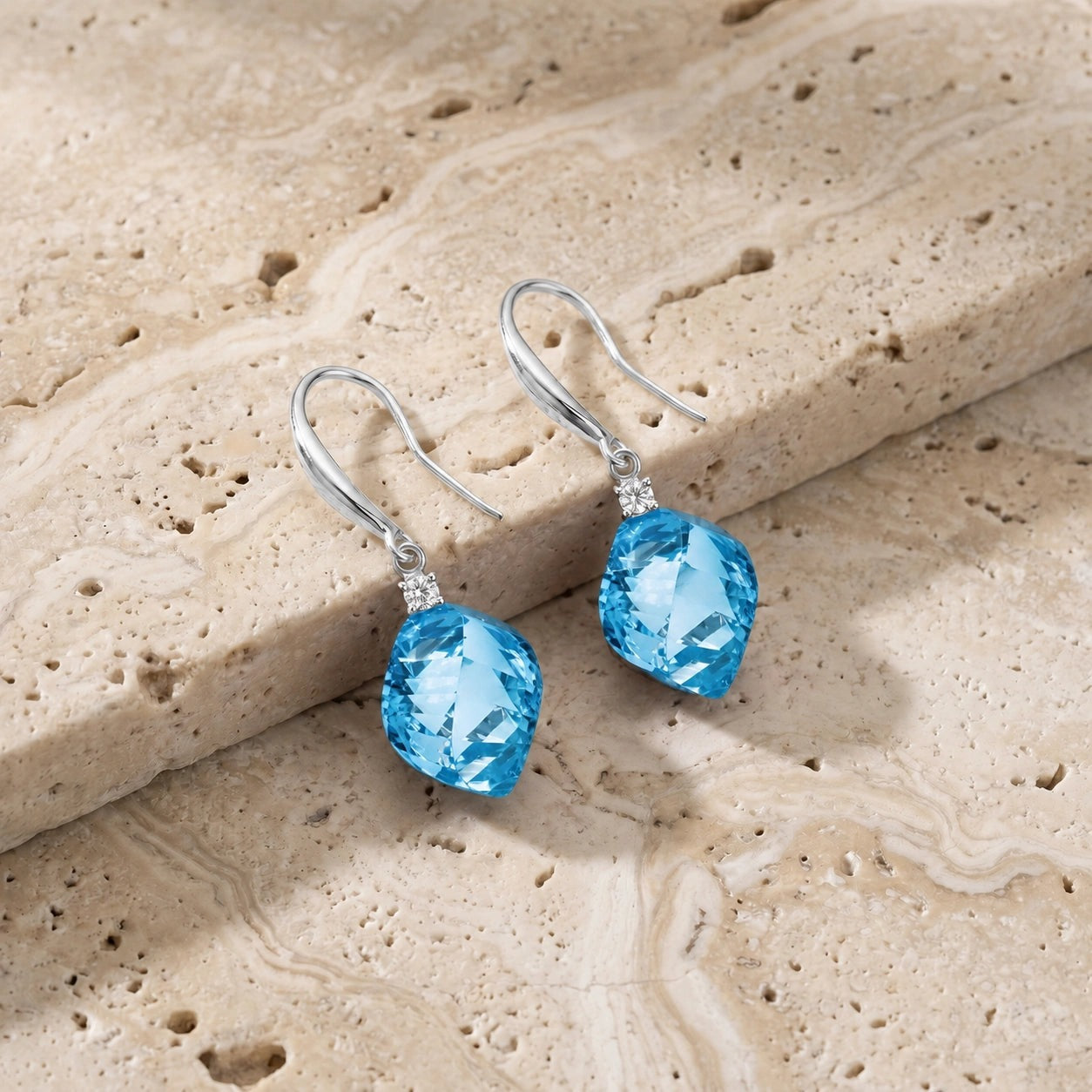 White Gold Earrings Blue Topaz 10K — Albertina