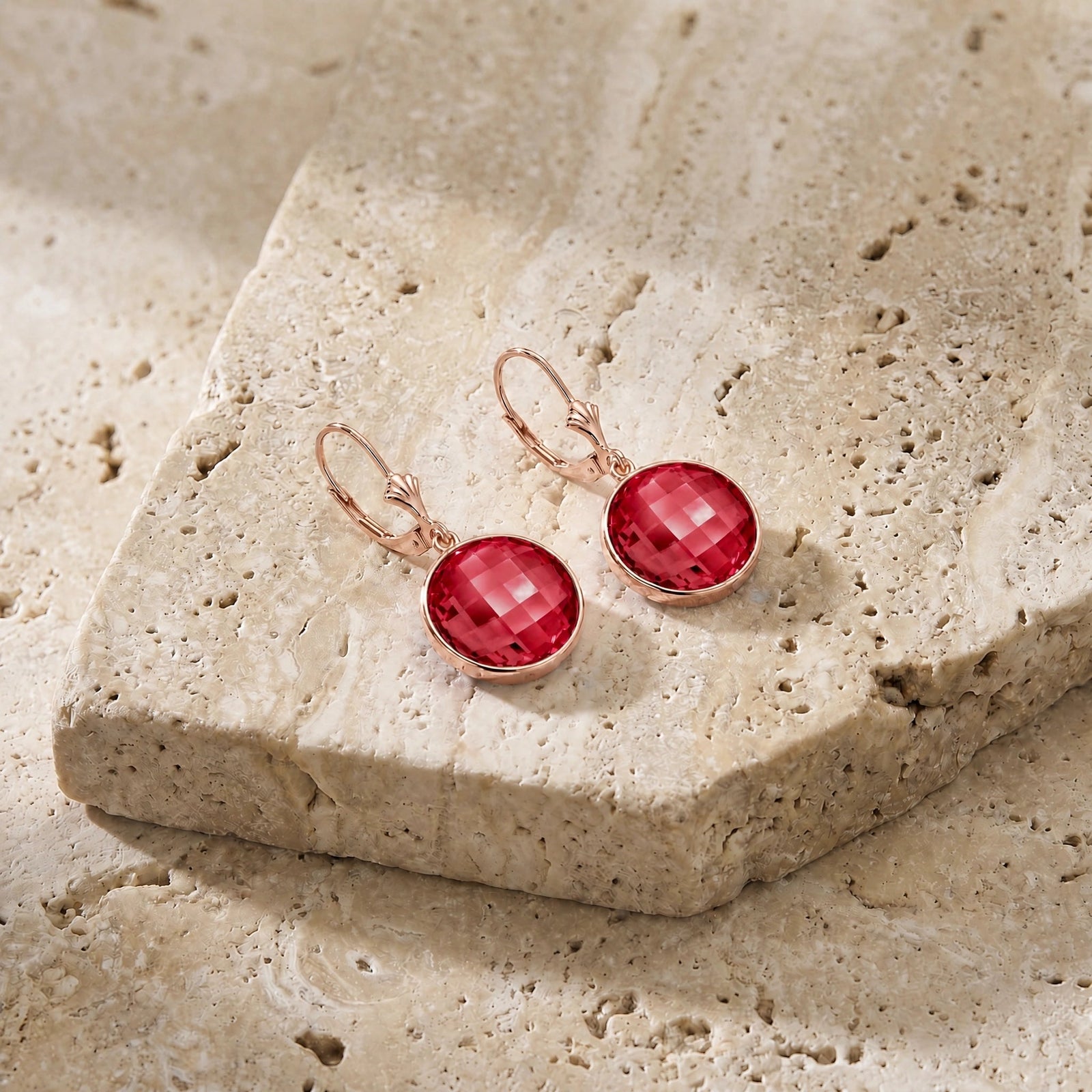 Rose Gold Earrings Ruby 10K — Elisa