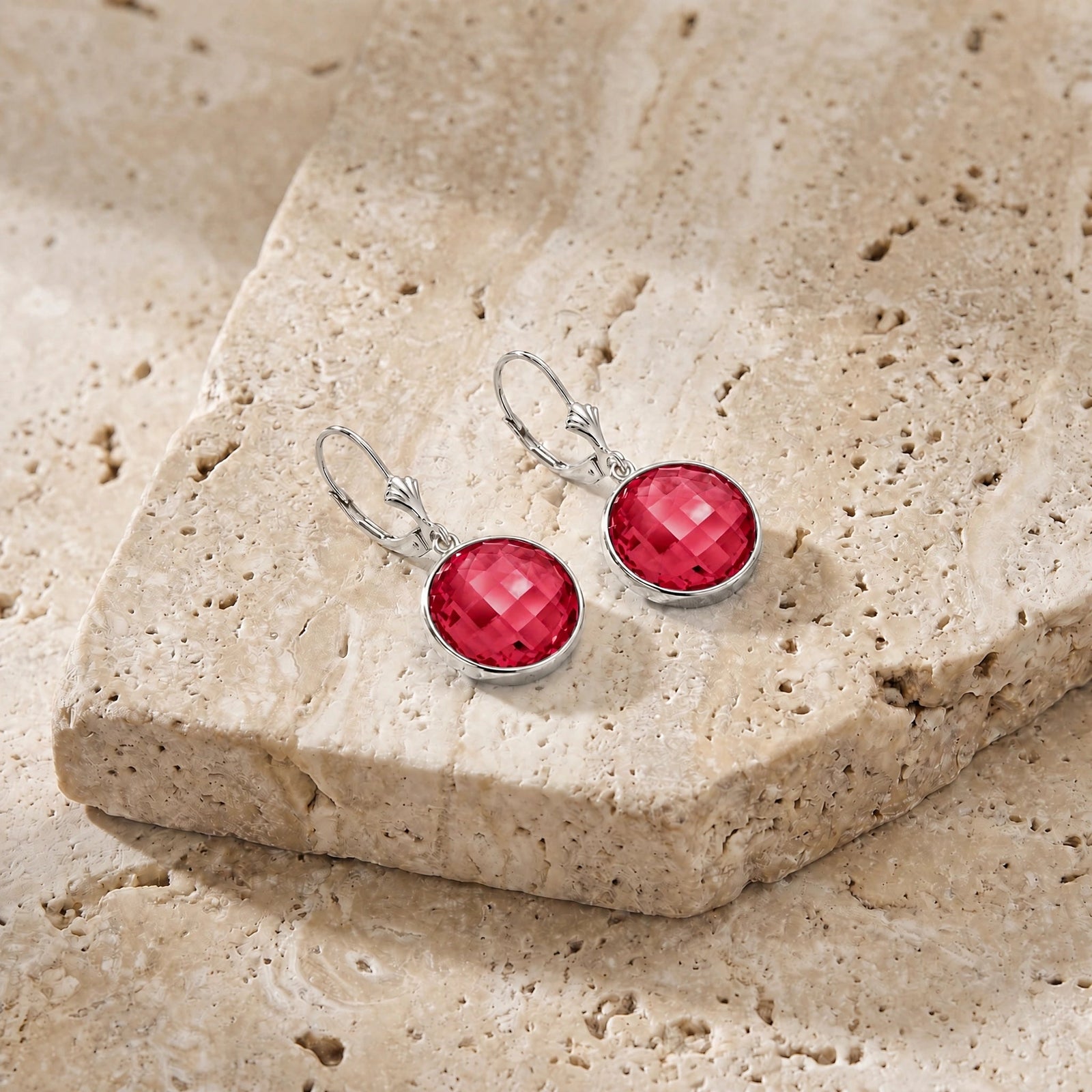 White Gold Earrings Ruby 10K — Elisa