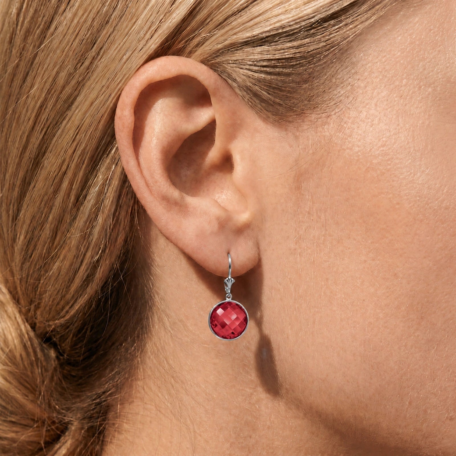 White Gold Earrings Ruby 10K — Elisa